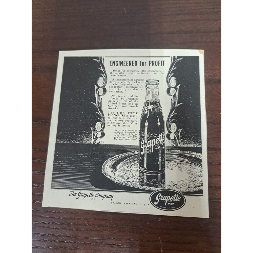 Vintage 1940s-1950s Grapette Grape Soda Engineered For Profit Ad